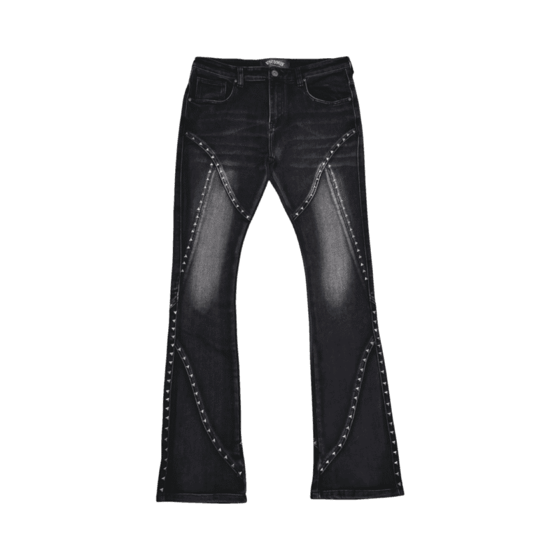 Vicious Denim "Black Flare Triangle Rhinestones"