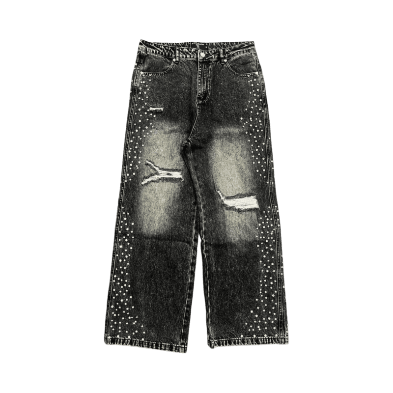 Mixed Emotion "Black Baggy Rhinestone Jean"